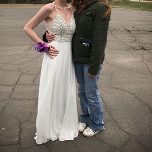 White beaded prom dress